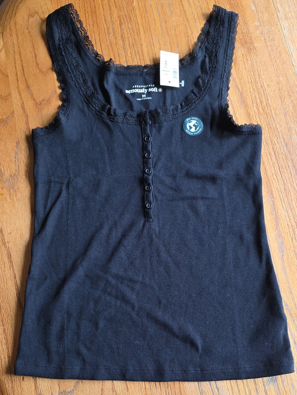 Aeropostale Black Ribbed Lace-Trim Tank